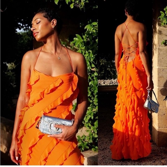 STAUD Elvire Dress in Nectarine Size Medium - Picture 2 of 10